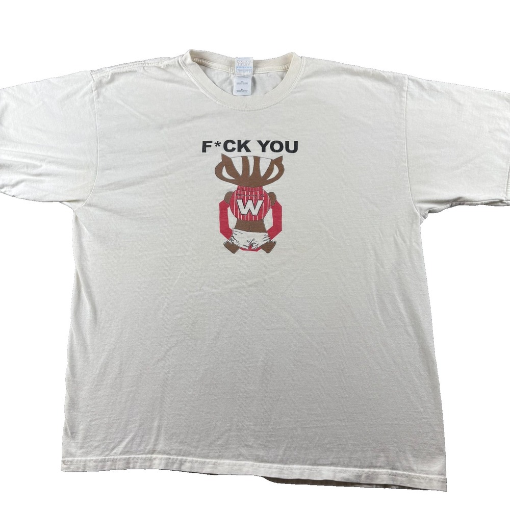 VTG Wisconsin Badgers Football Shirt Men's XL F**ck You Eat SH*t Vulgar 2 Sided